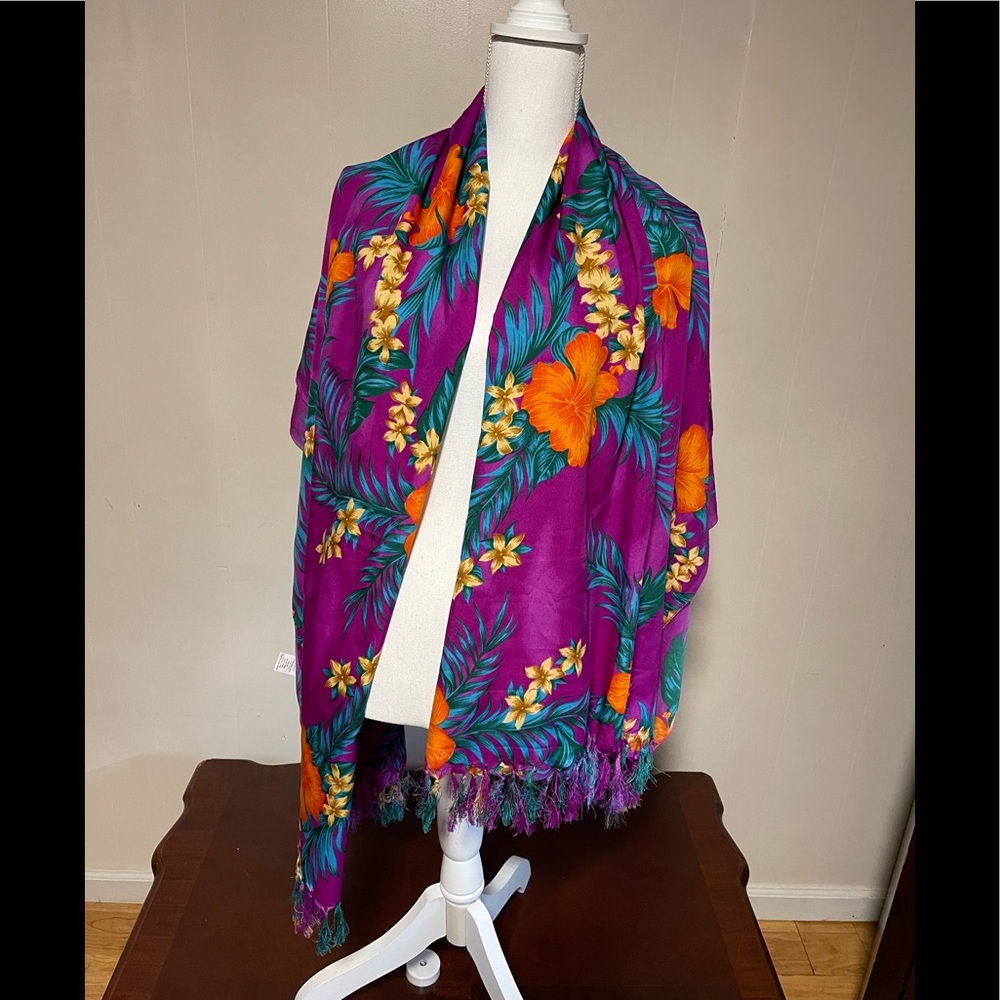 Magic Aloha Hawaiian Scarf, Swim Suit Wrap One Size Purple Floral